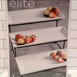 Gibson Elite 3 Tiered Porcelain Plate Set With Metal Rack
